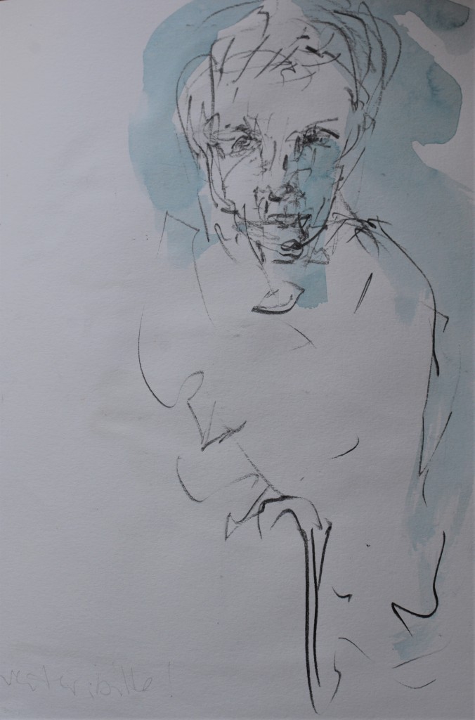 watercolor sketch of a woman in chania, crete