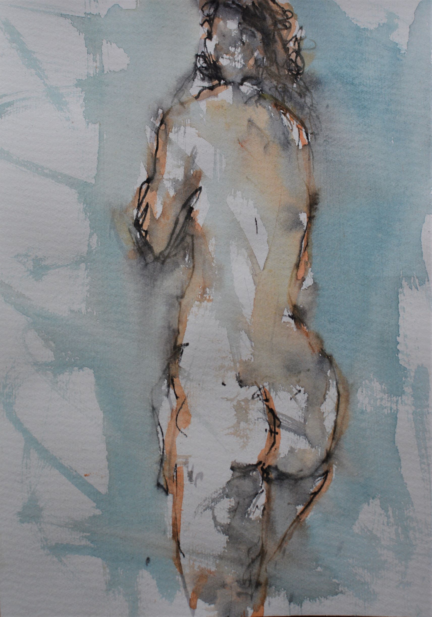 n akt aquarell, akt skizze, nude women in water color, exressionism, play with forms and colors, celebrate the beauty of body, körperzauber in wasserfarbe